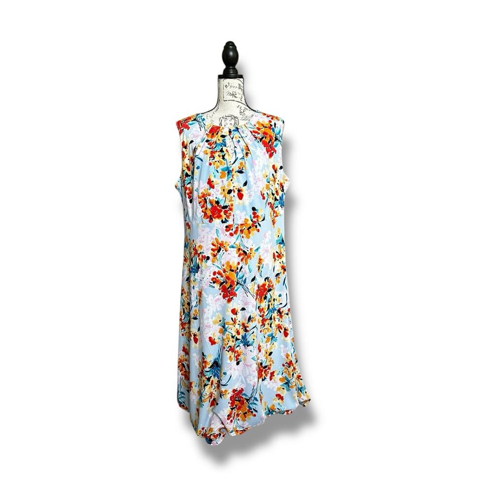 London Times Woman Plus Keyhole Floral Midi Lined Tank Dress Pockets Size 18